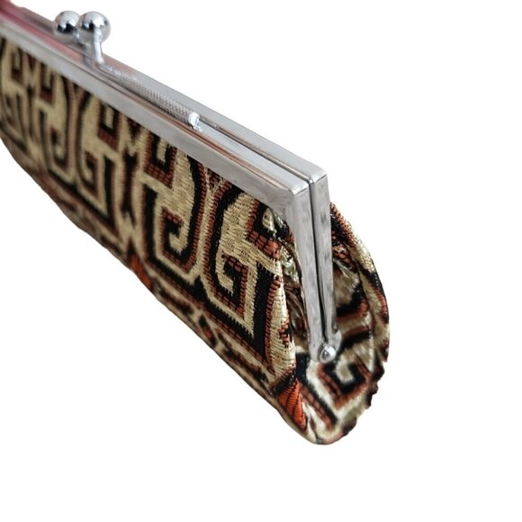 NEW Tapestry Mini Coin Purse Brown Orange Beige Geometric Print - Picture 4 of 8